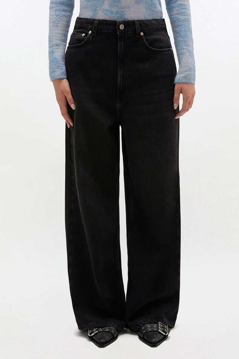 Ganni Black Washed Baggy Jeans In Black