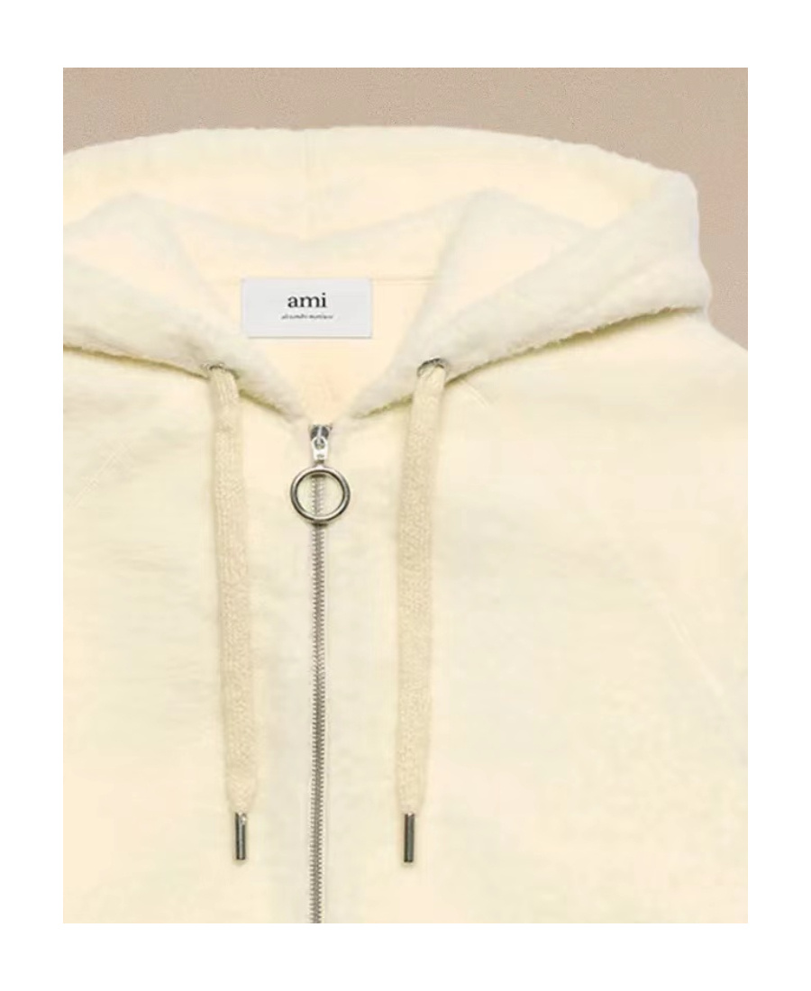 Ami Alexandre Mattiussi Hooded Zipper Sweater In Nude