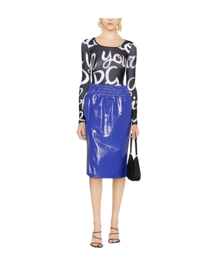 Tom Ford Thigh-slit Leather Pull-on Midi Skirt In Blue