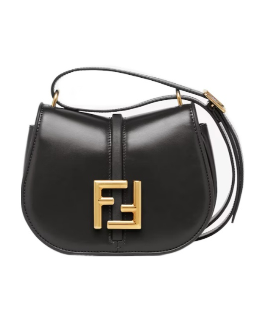 Fendi Blue Denim-effect Ff Jacquard And Brown Leather Bag In Black