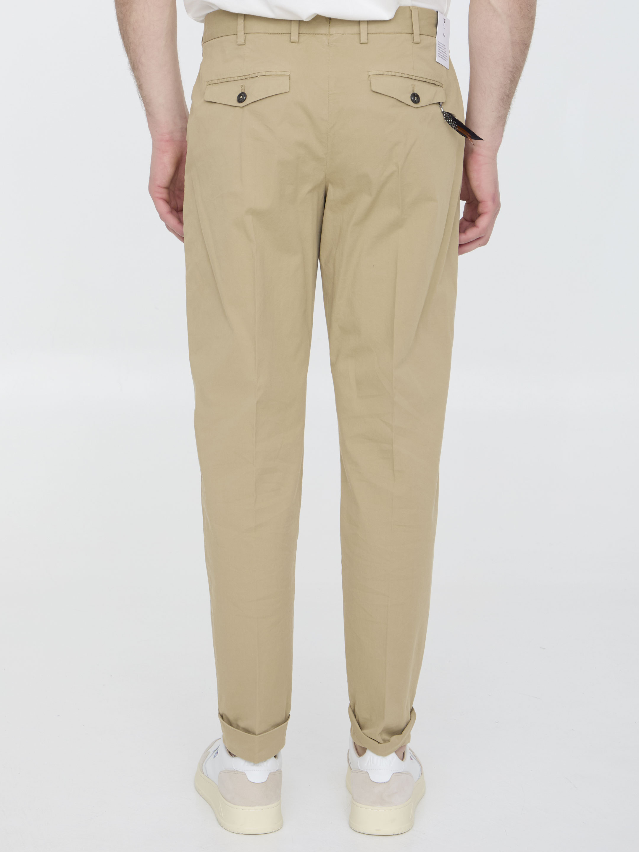 Pt Torino Beige Cotton Trousers In Brown