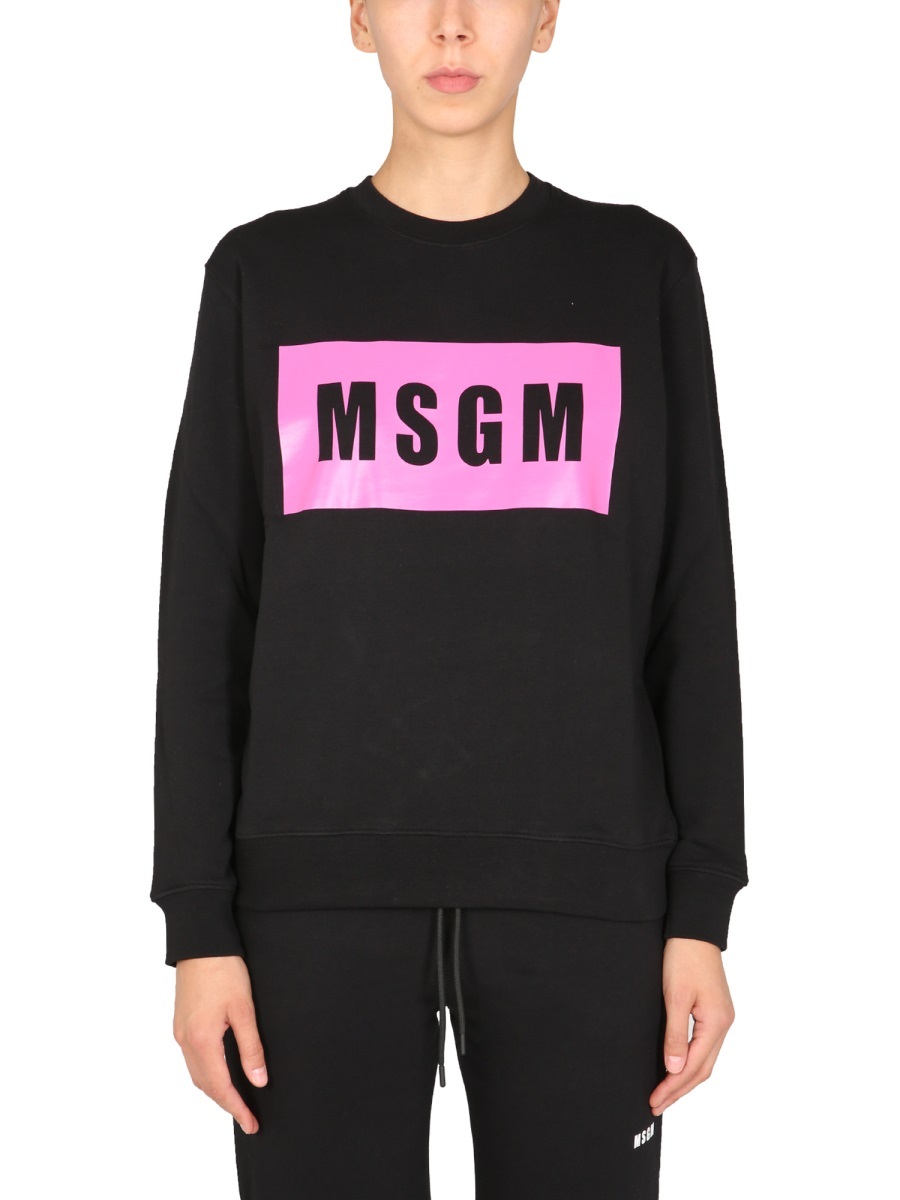 Msgm Logo-print Crew Neck Sweatshirt In Black