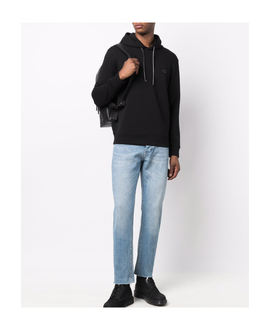 Emporio Armani Logo Patch Long-sleeved Hoodie In Black