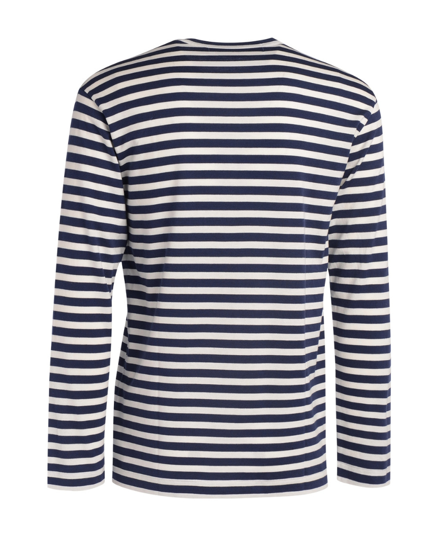 Comme Des Garçons Play Heart-patch Striped Cotton T-shirt In Blue