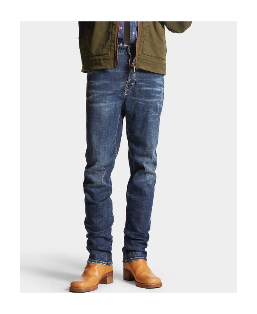 Dsquared2 Straight Leg Stretch Denim Jeans With Vintage Finish In Blue