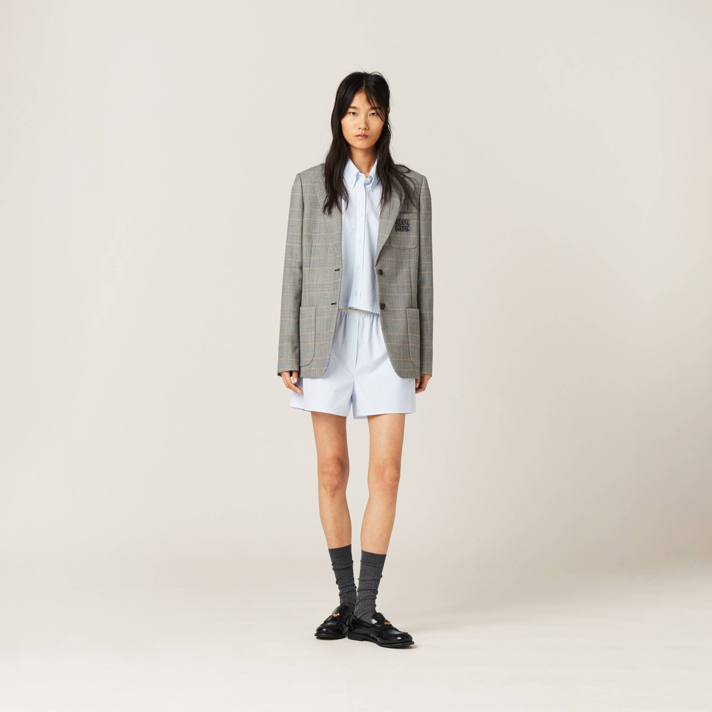 Miu Miu Striped Boxer Shorts In Blue