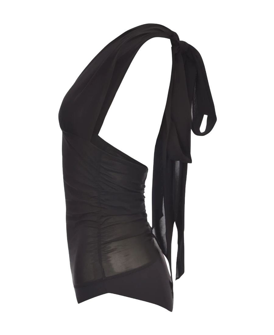 Pinko Halterneck Ruched Sheer Fabric Tops In Black