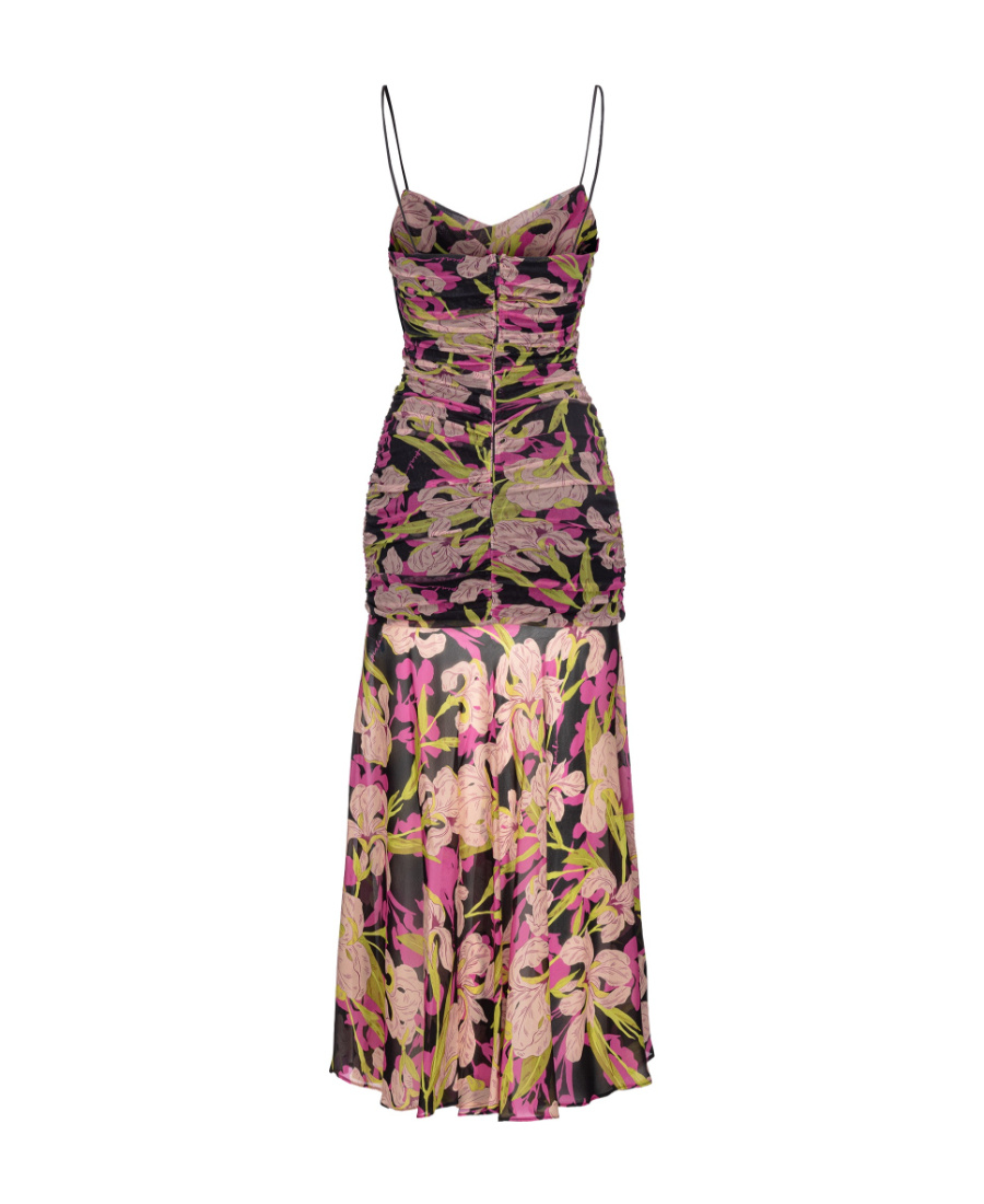 Pinko Abbronzato Sleeveless Floral Georgette Calf-length Dress In Pink