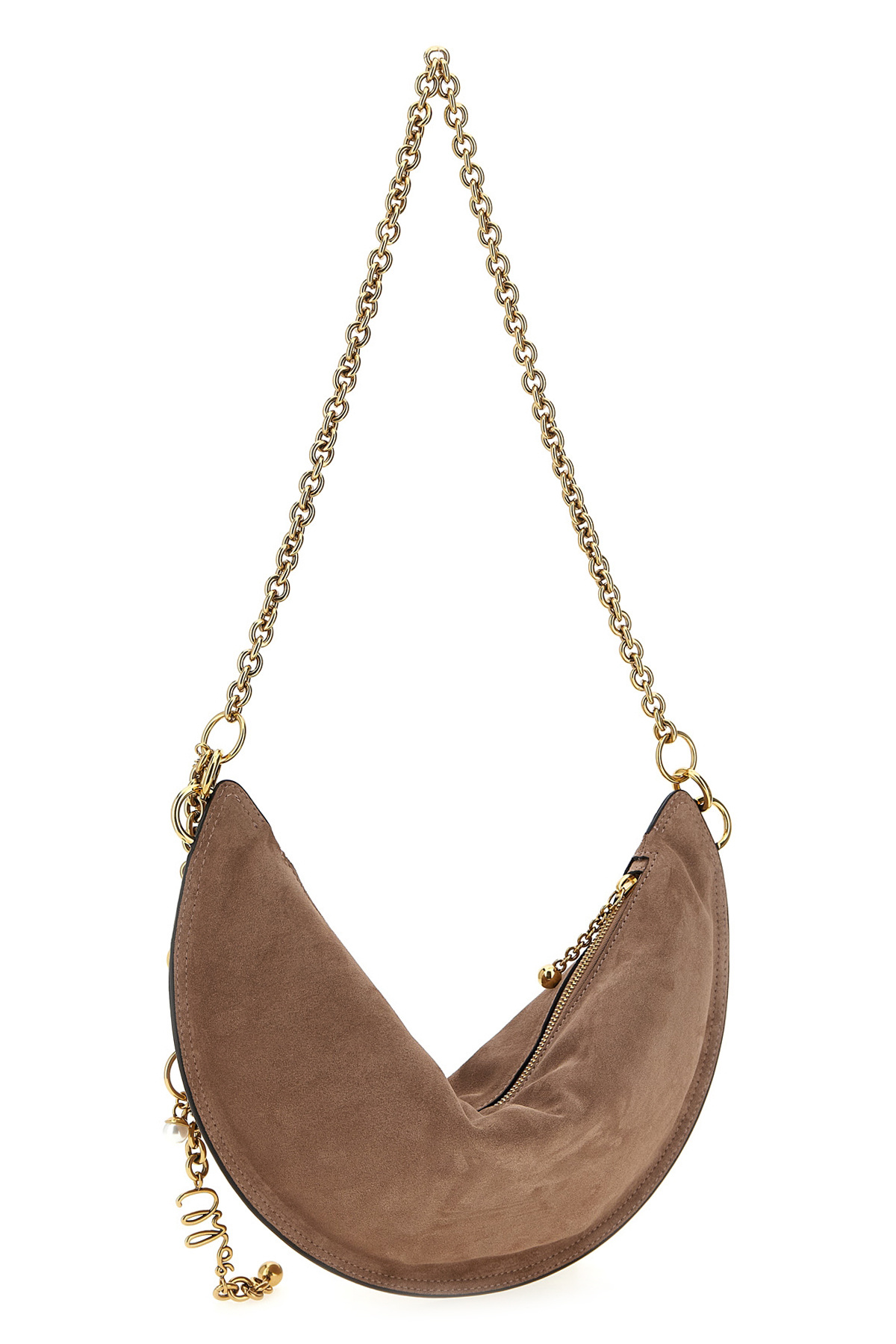 Chloé Half-moon Suede Finish Gold-tone Chain Shoulder Bag In Brown
