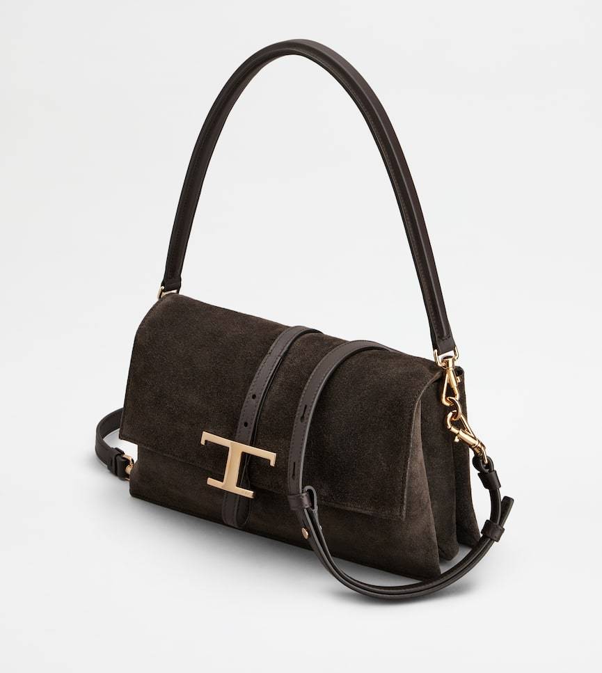 Tod's Mini T Timeless Suede Shoulder Bag In Brown