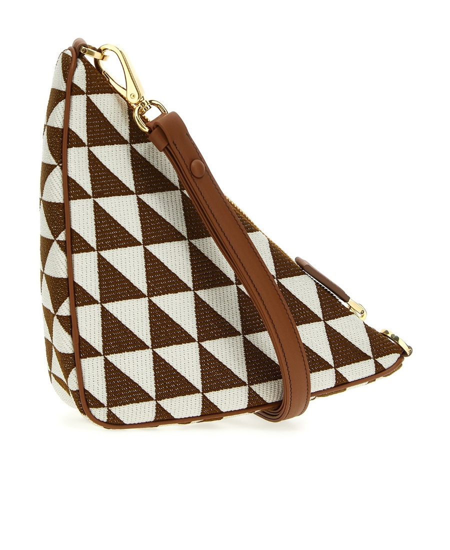 Prada Triangle-logo Embroidered Bag In Brown