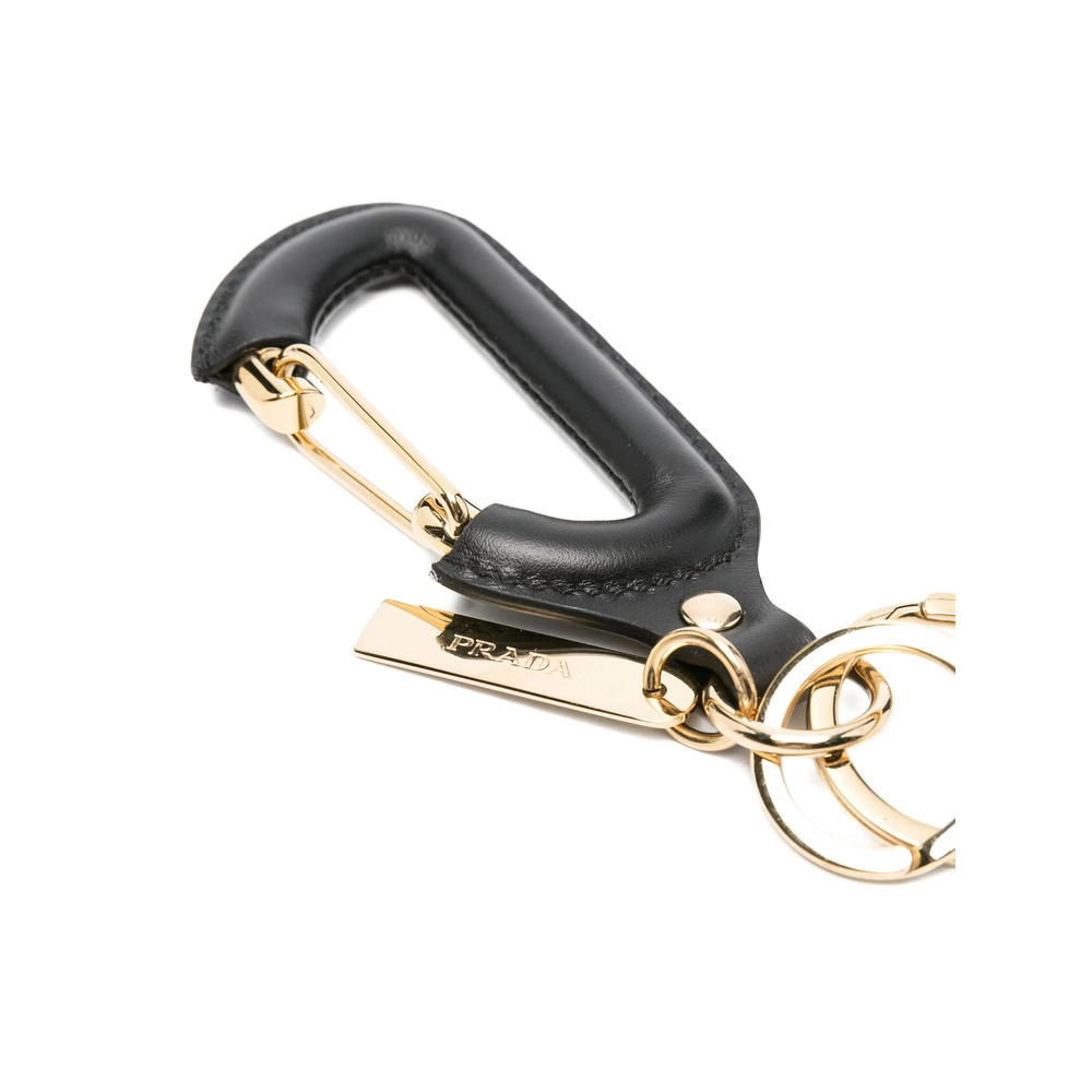 Prada Leather Carabiner Keyring In Black