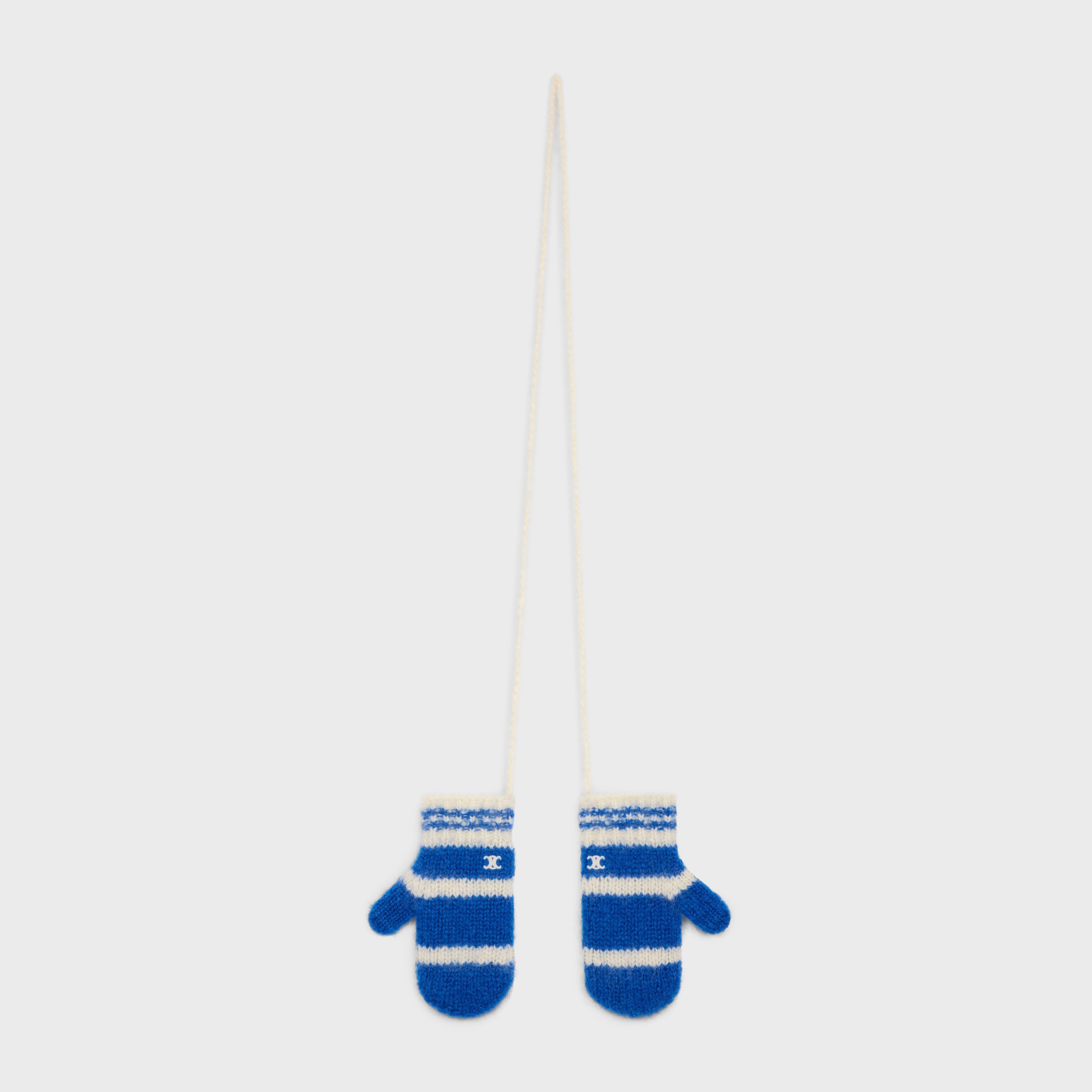 Shop Celine Striped Mittens In Chunky Mohair And Wool In Blue