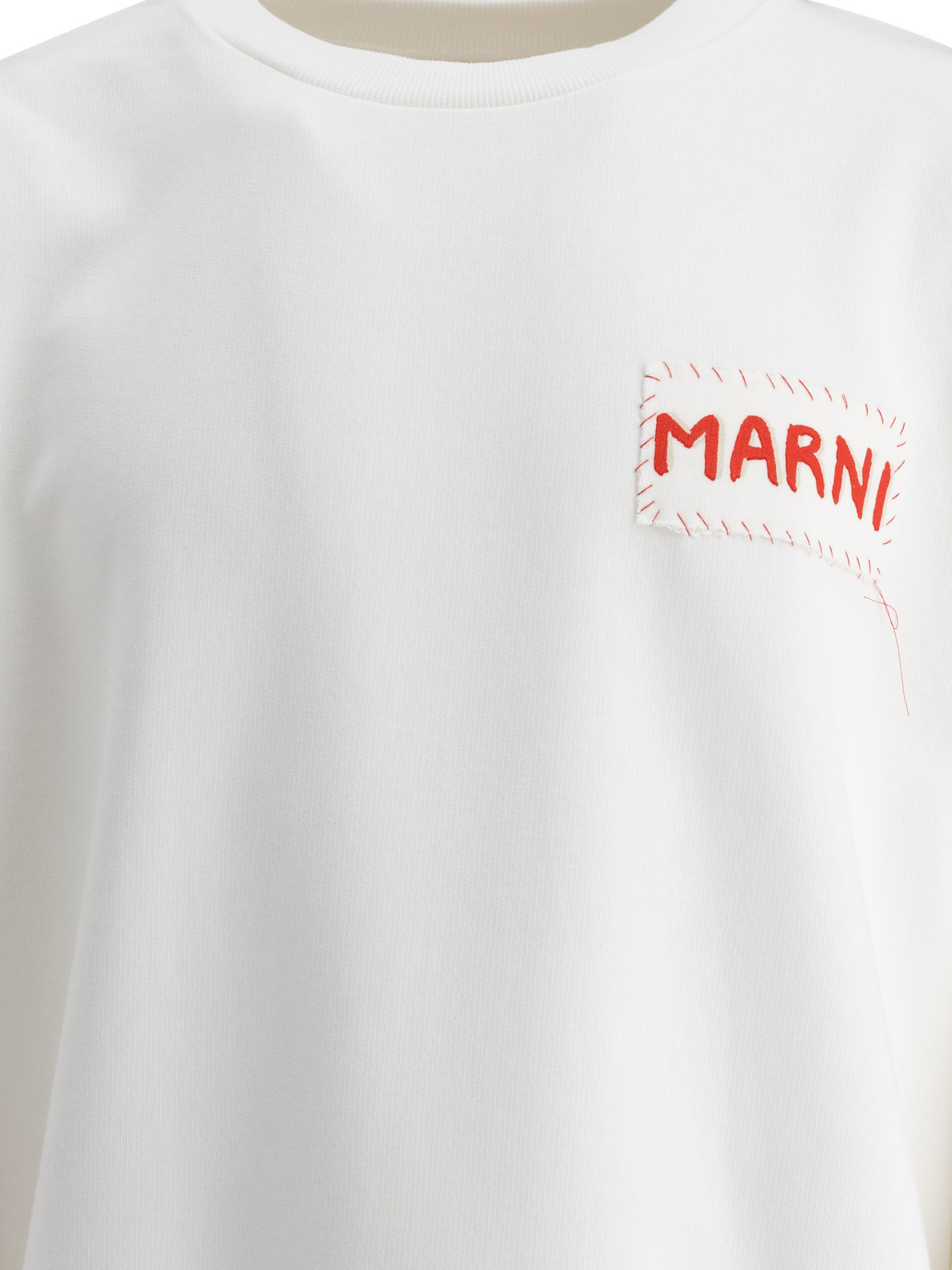 Marni Cropped White Sweater With Bold Chest Patch In White