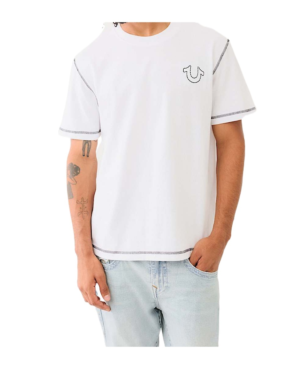True Religion Embroidered Horseshoe Flatlock Tee In White