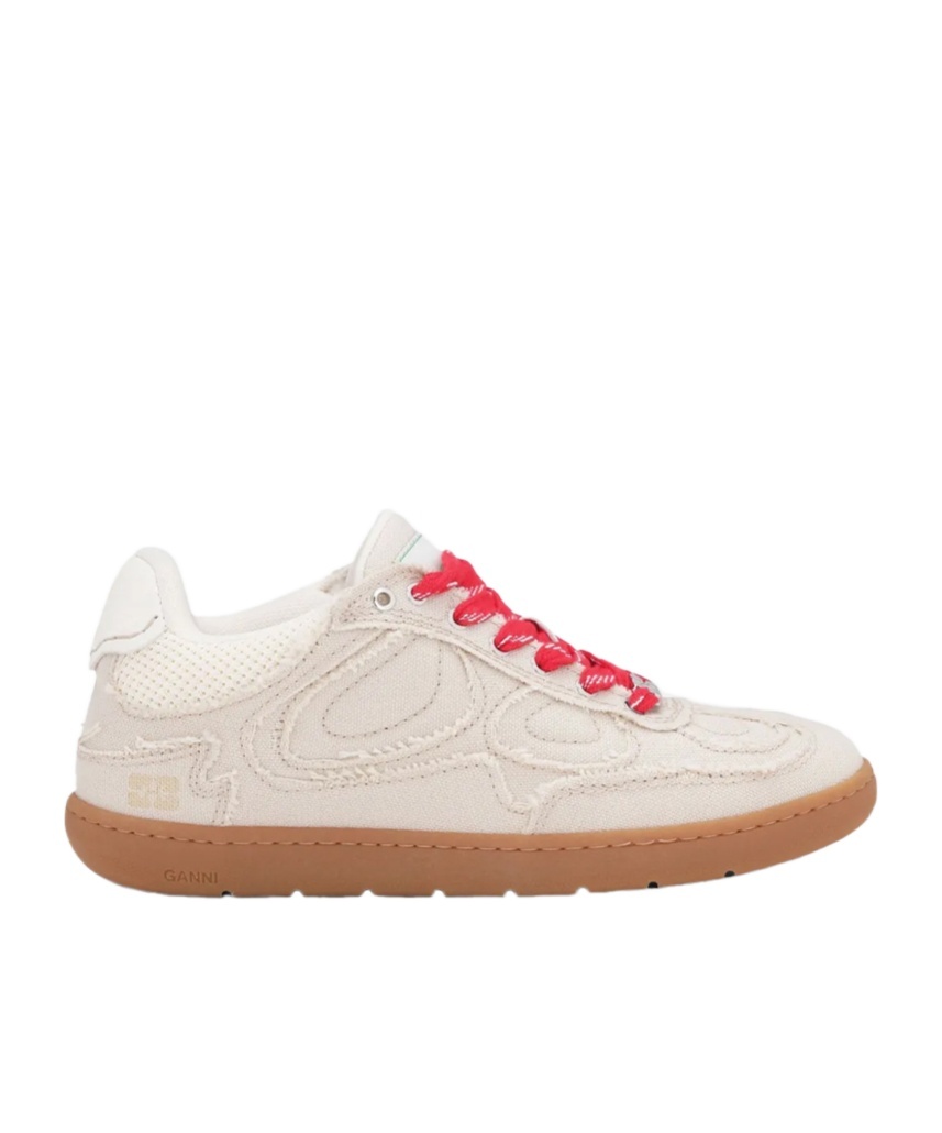 Ganni 08 Canvas Raw Edge Sneakers Parchment In Neutral