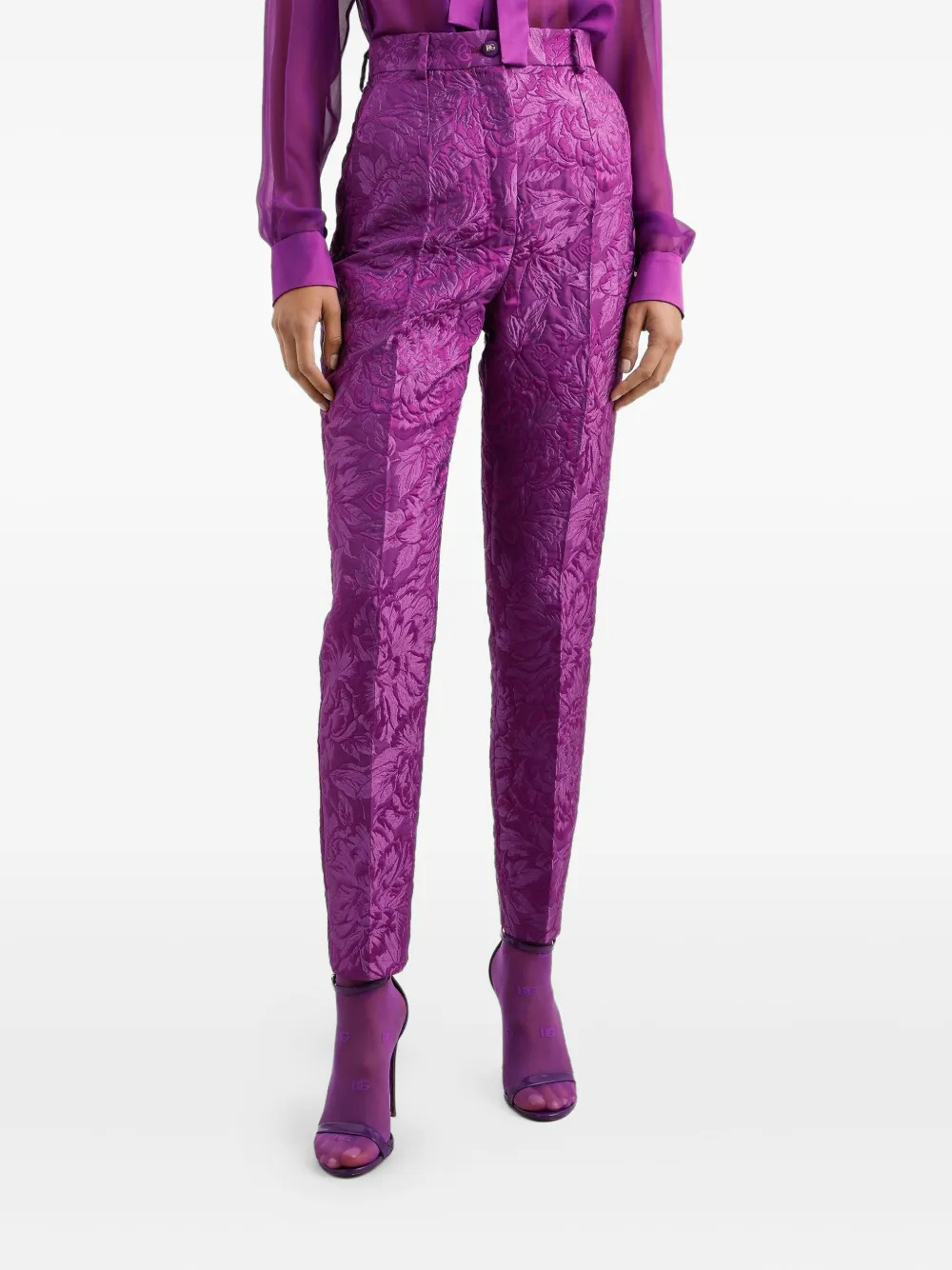 Dolce & Gabbana Floral-brocade Tailored Trousers In Purple