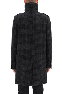 Saint Laurent Shearling-collar Check Wool Coat In Black