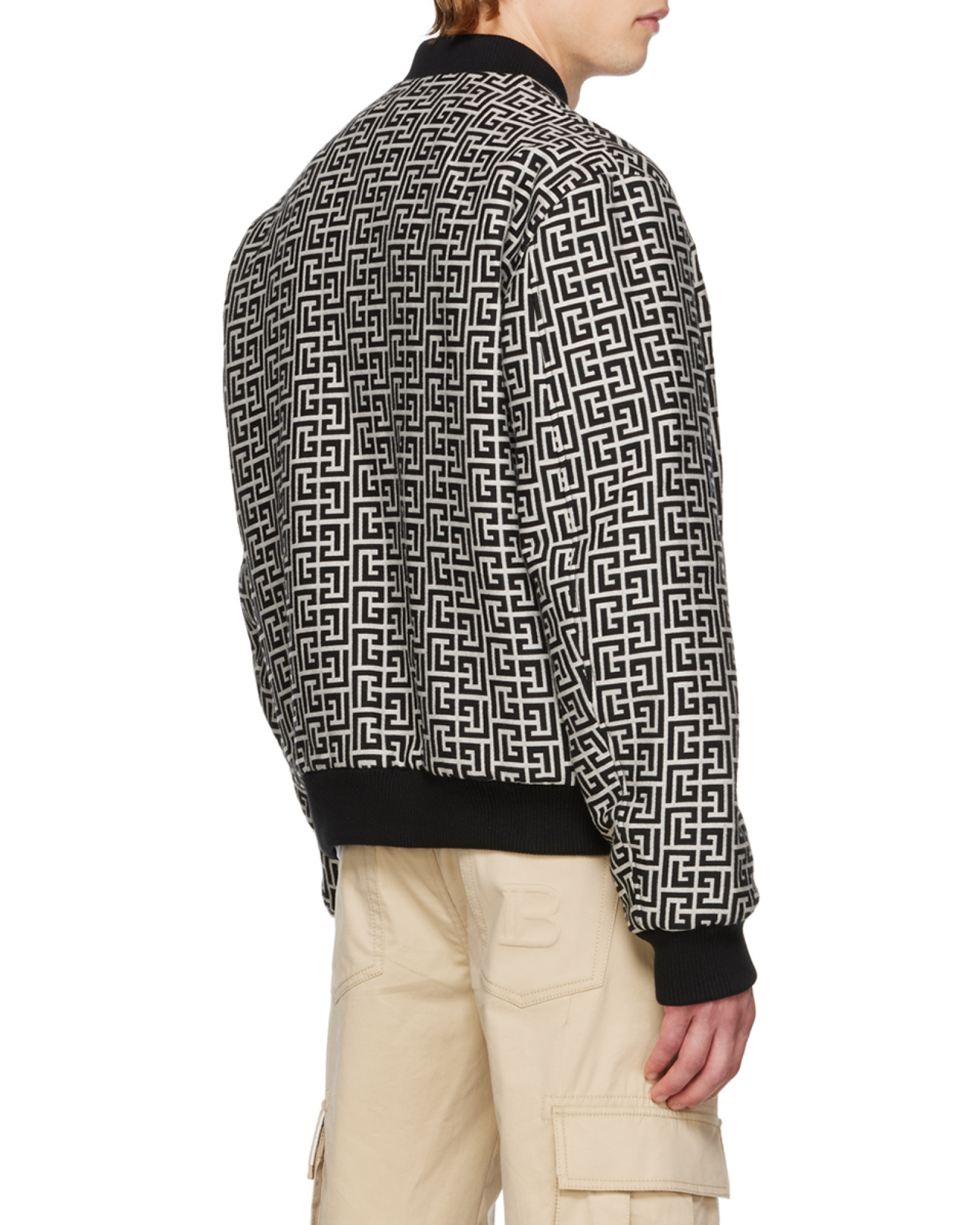 Balmain Monogram-pattern Reversible Bomber Jacket In Black