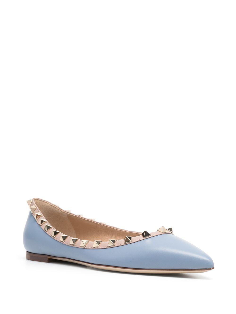 Valentino Rockstud Patent Leather Ballet Flats In Blue