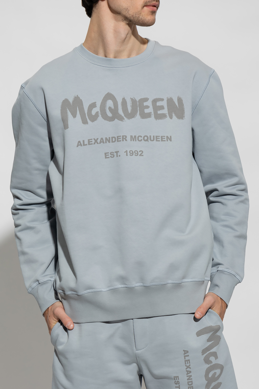 Alexander Mcqueen Graffiti Logo-print Sweatshirt In Gray