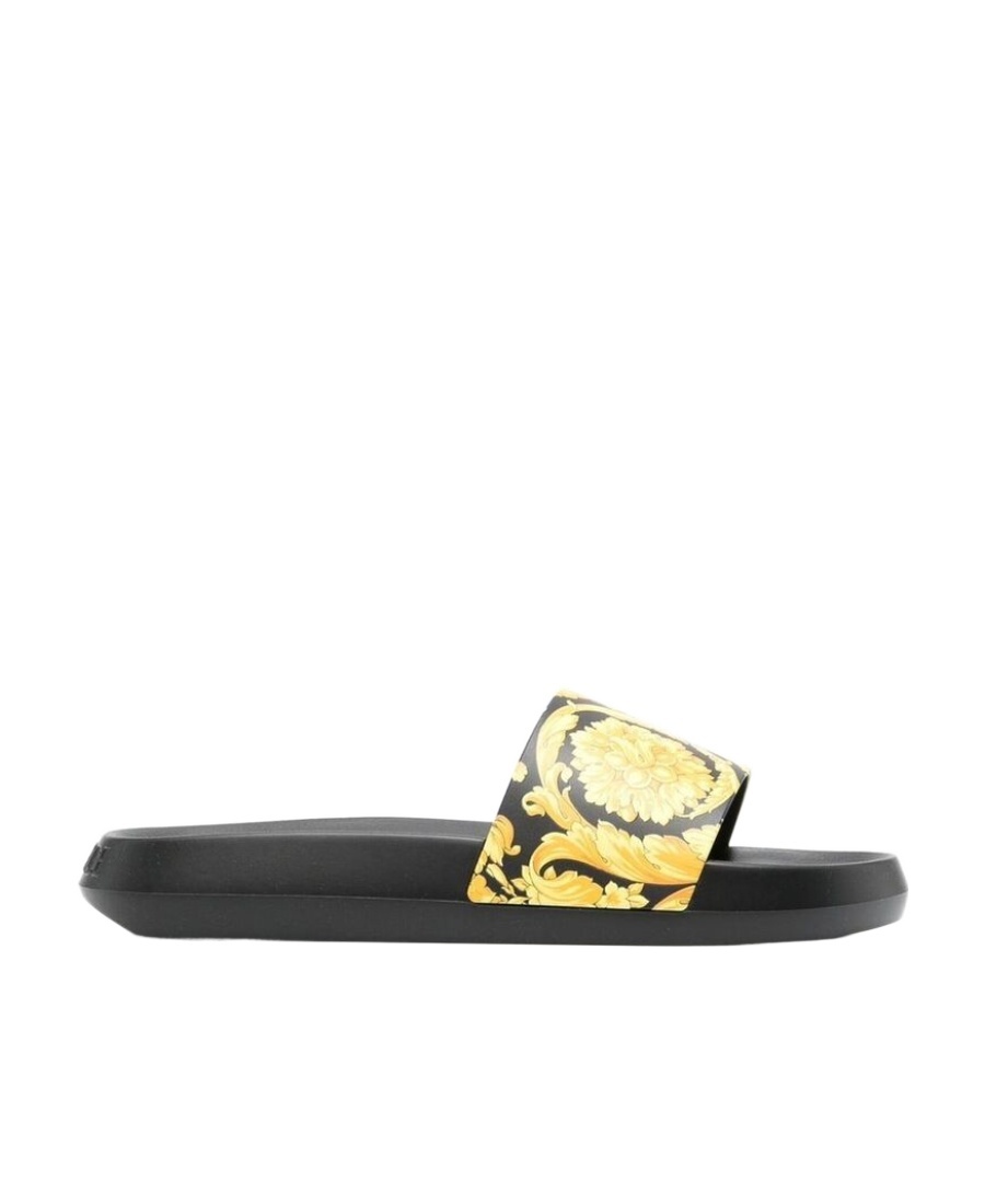 Versace Baroque Print Rubber Slide Sandals In Black