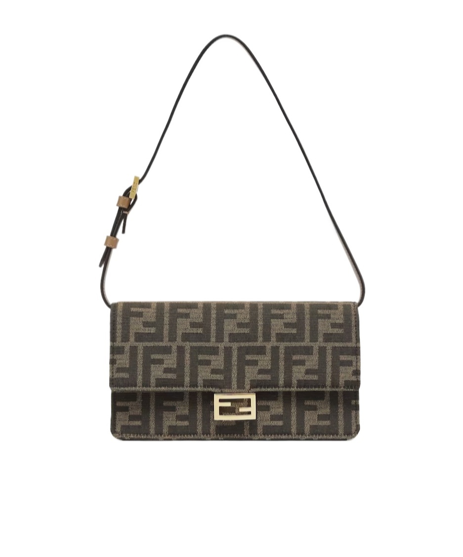 Fendi Baguette Ff Jacquard Chain-linked Wallet In Black