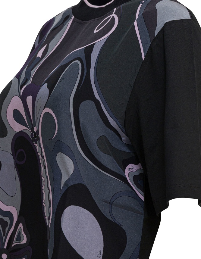 Pucci Cotton And Silk Crewneck T-shirt With Print T-shirts Black In Black