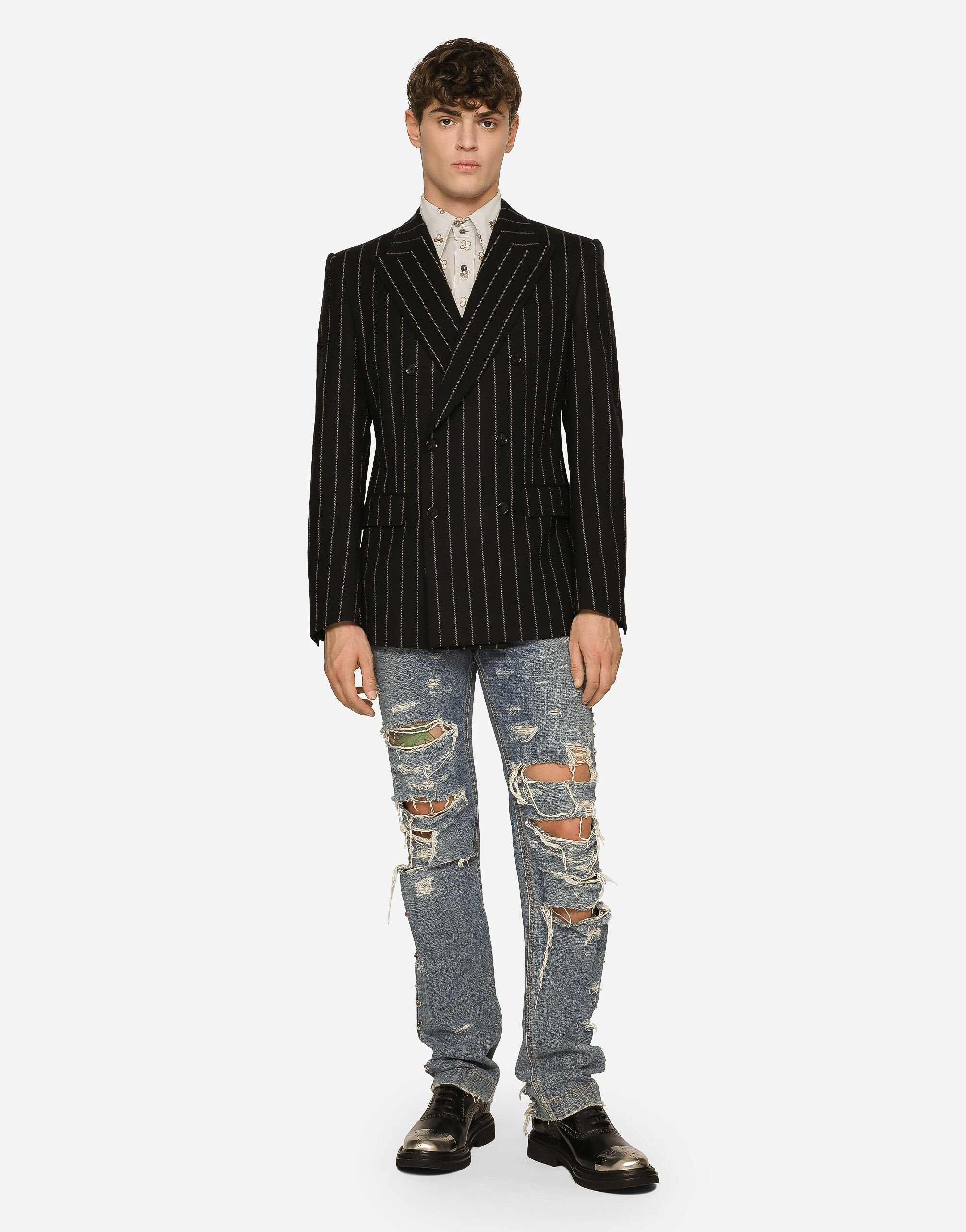 Dolce & Gabbana Pinstripe Double-breasted Blazer In Black