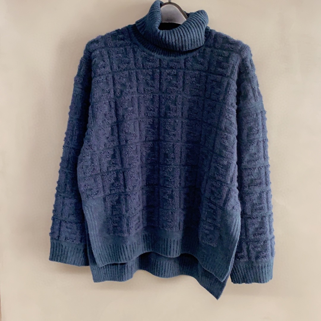 Fendi Knitted Ff Motif Patterned Sweater In Blue