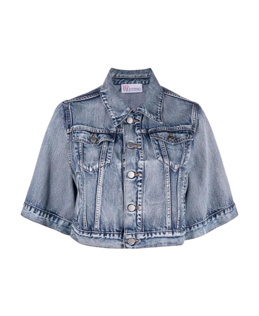 Red Valentino Logo Short Denim Jacket In Blue