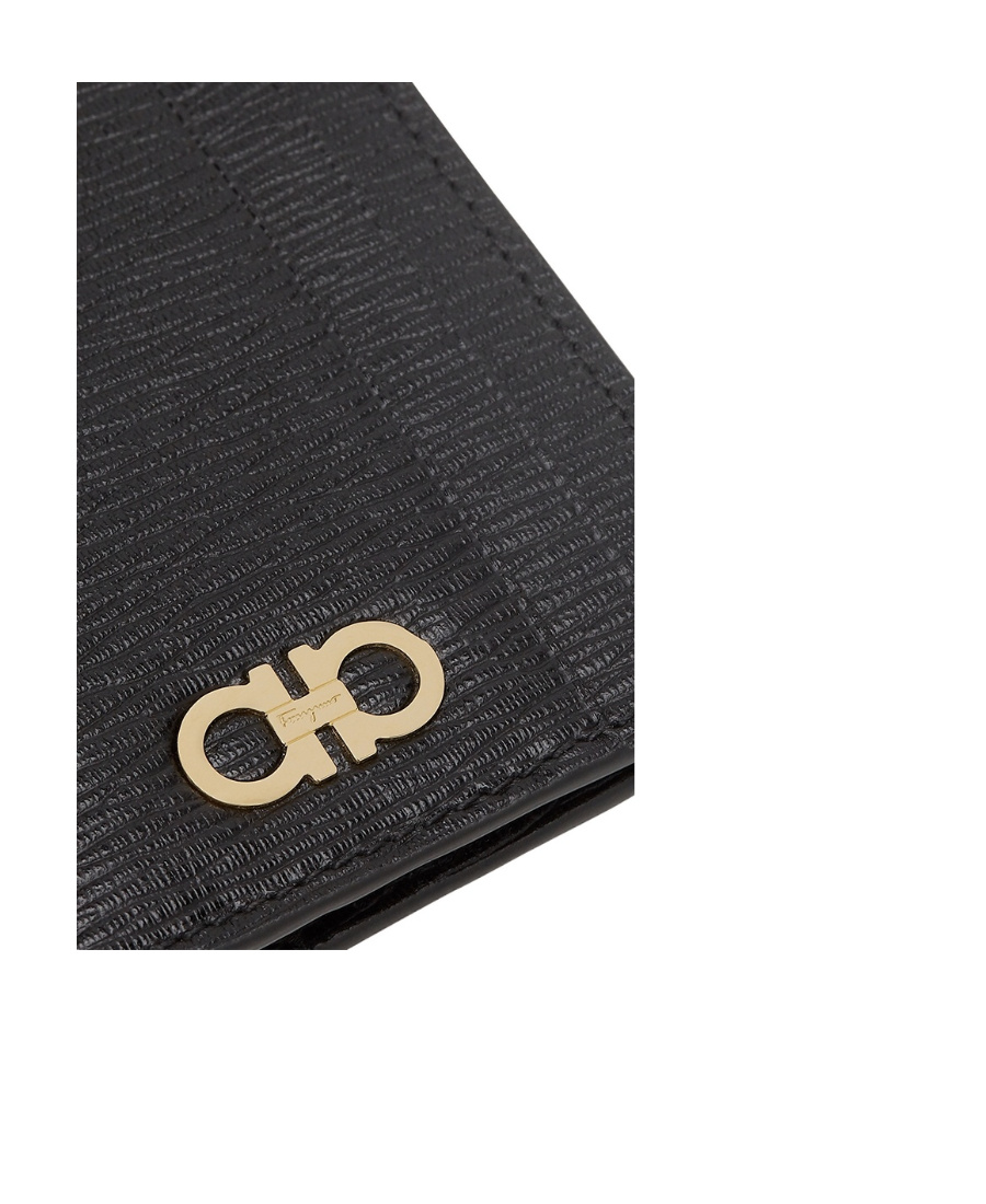 Ferragamo Black Cardholder With Gold-tone Gancini Logo In Calf Leather Man In Black