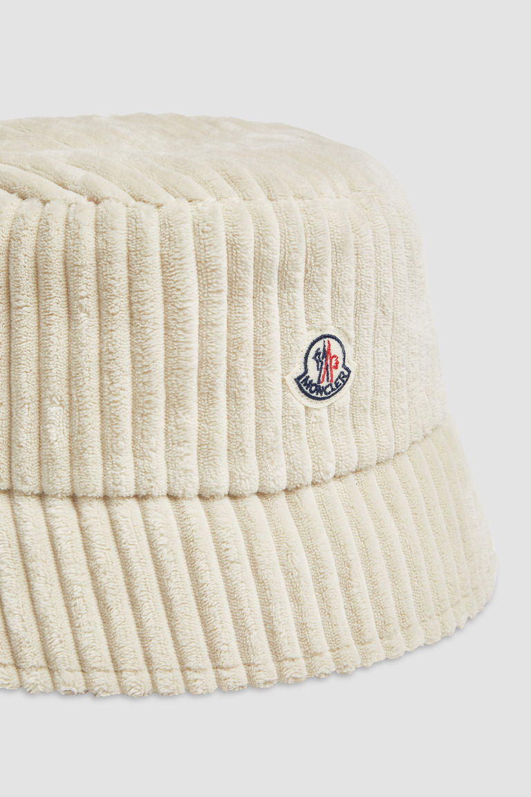 Moncler Logo Corduroy Bucket Hat In White