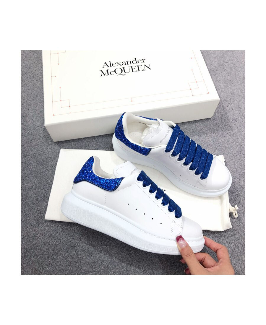 Alexander Mcqueen Sequined Blue Tail Casual Sneakers In White
