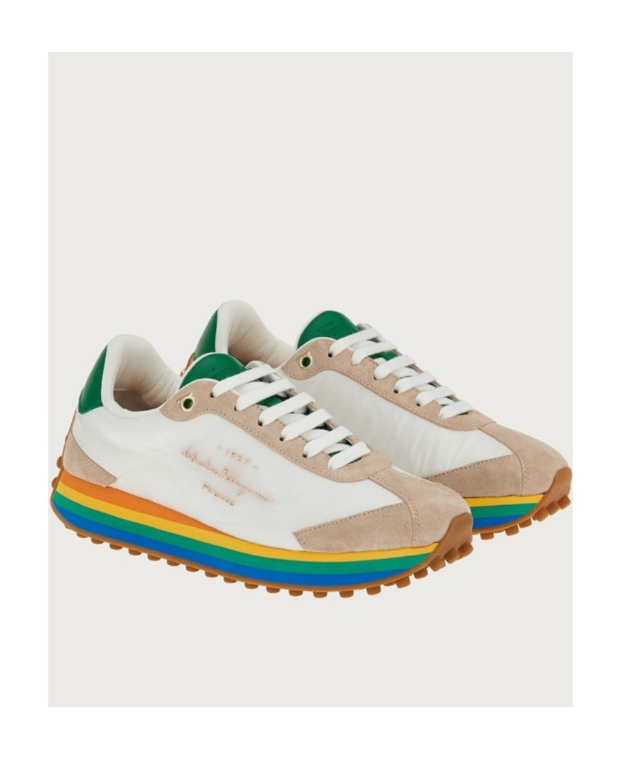 Ferragamo Iggy Rainbow-sole Sneakers In White