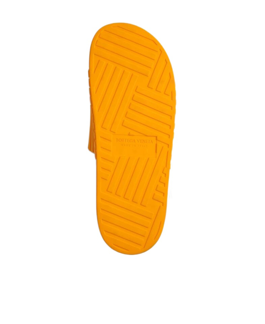 Shop Bottega Veneta Embossed-logo Open-toe Slides In Orange