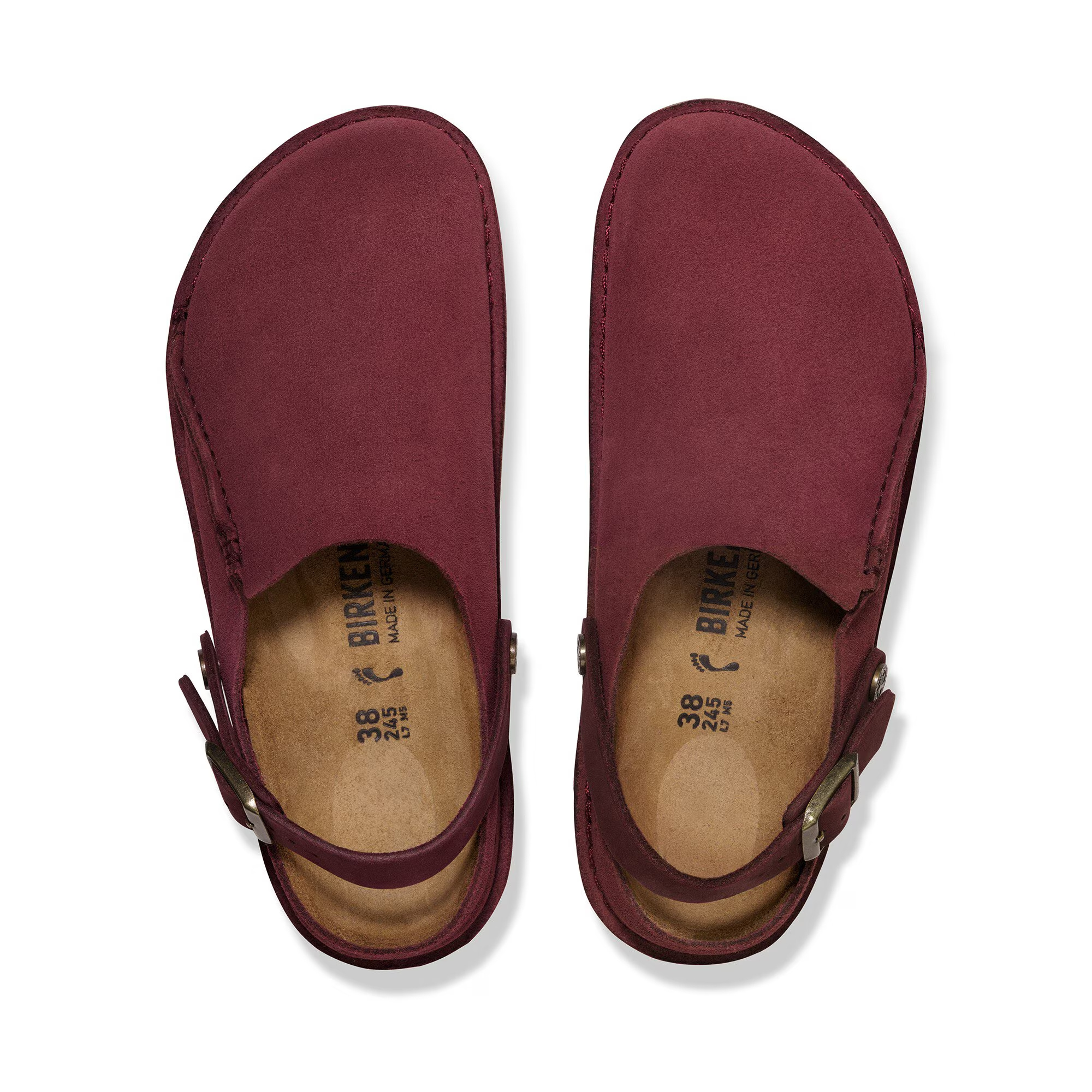 Birkenstock Lutry Premium Suede Mules In Burgundy