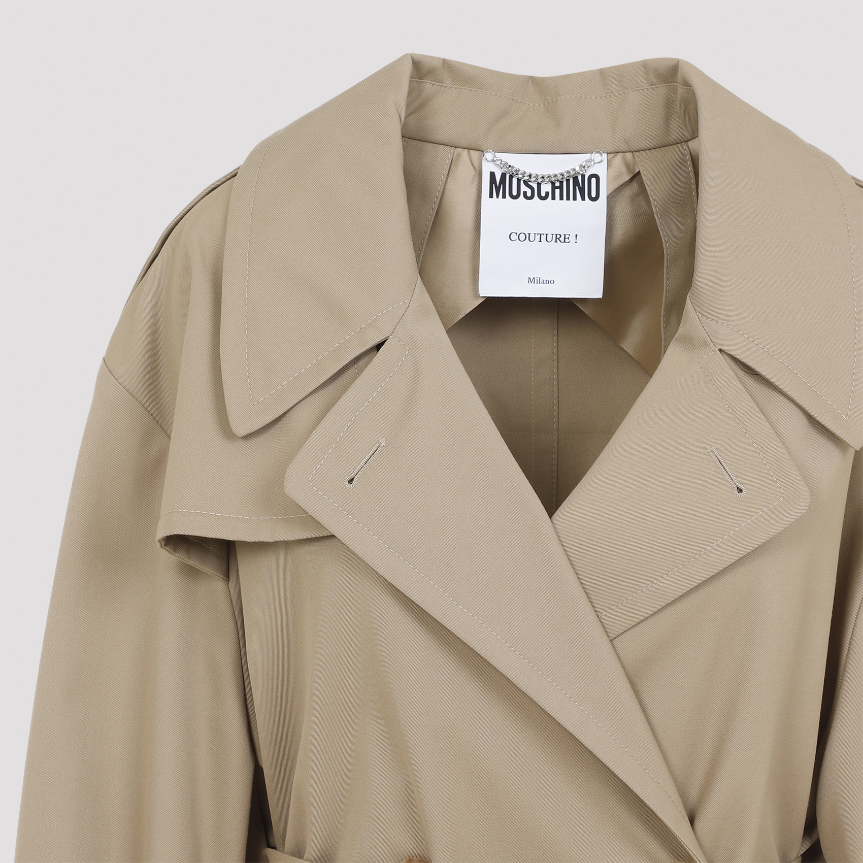 Moschino Cotton Blend Gabardine Long Trench Coat In Nude