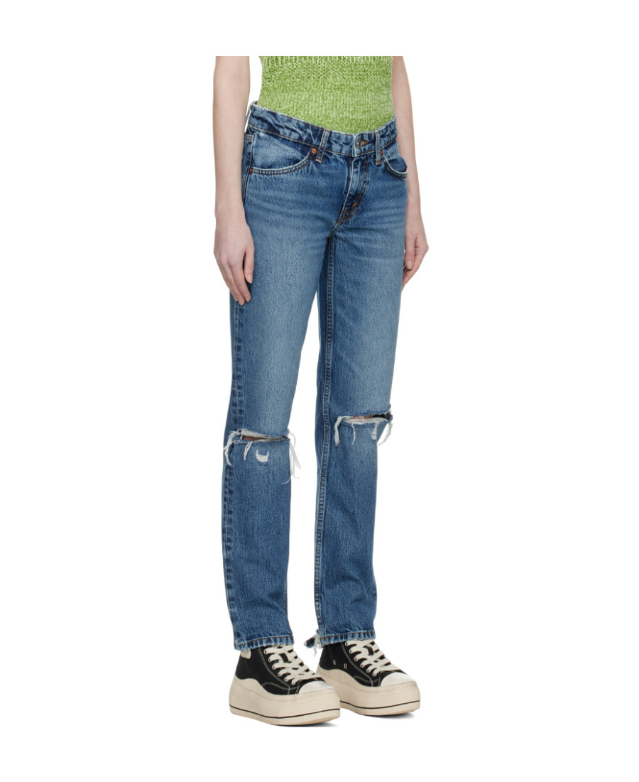 Re/done Blue 70s Low Rise Straight Jeans In Blue