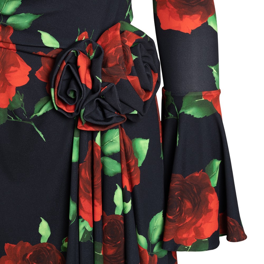 Magda Butrym Black Flared Mini-dress With Floral Print All-over In Viscose Woman In Black