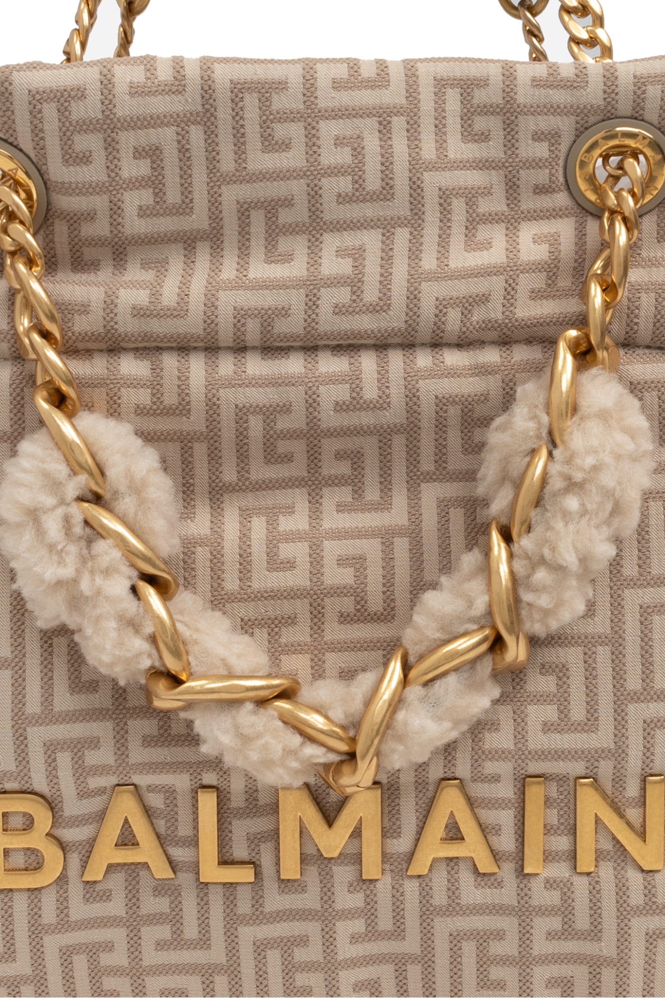Balmain 1945 Labyrinth Jacquard Shoulder Bag In Nude