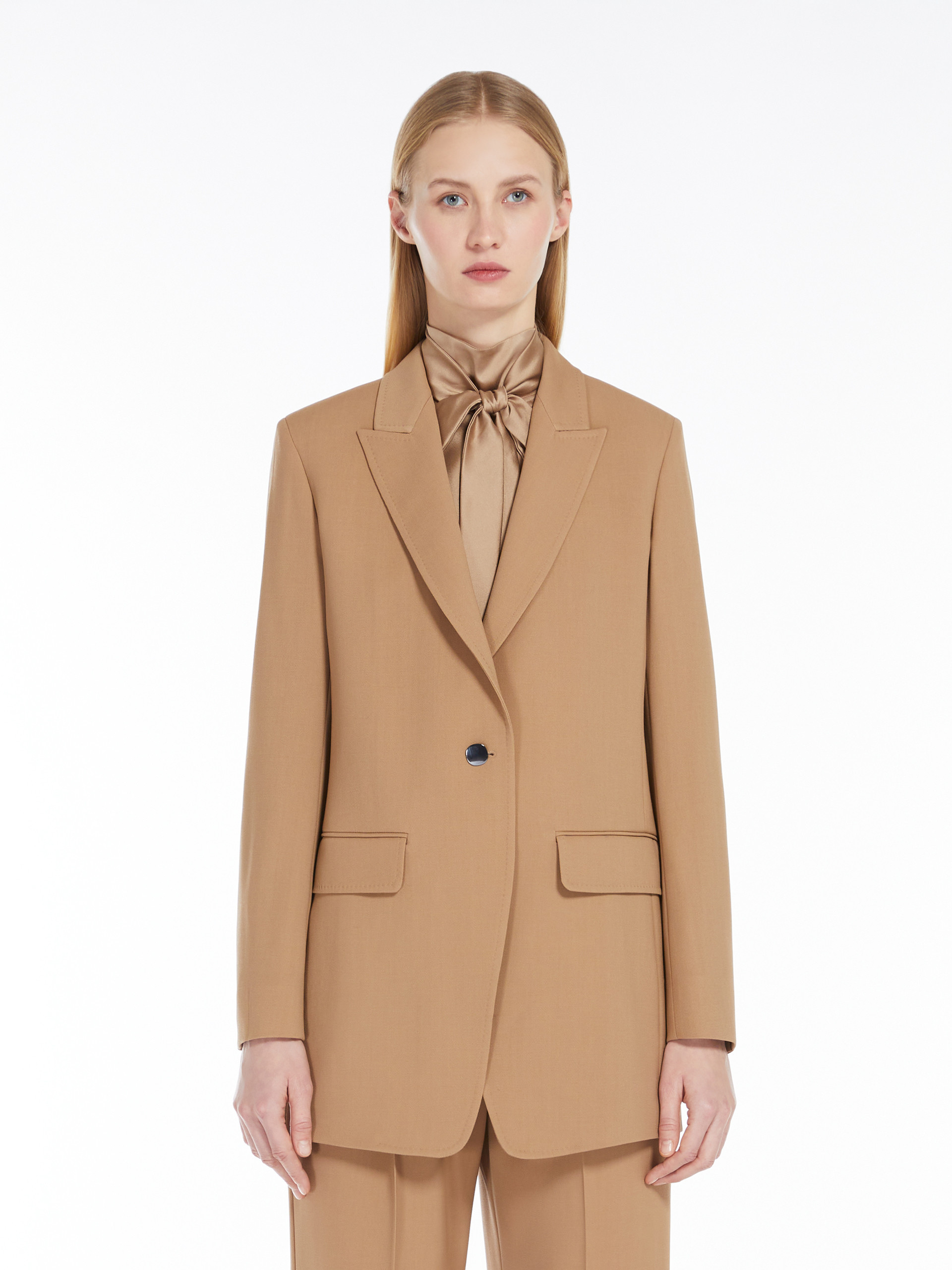 Max Mara Notched Lapels Single-breasted Jacket With Split Cuffs In Nude
