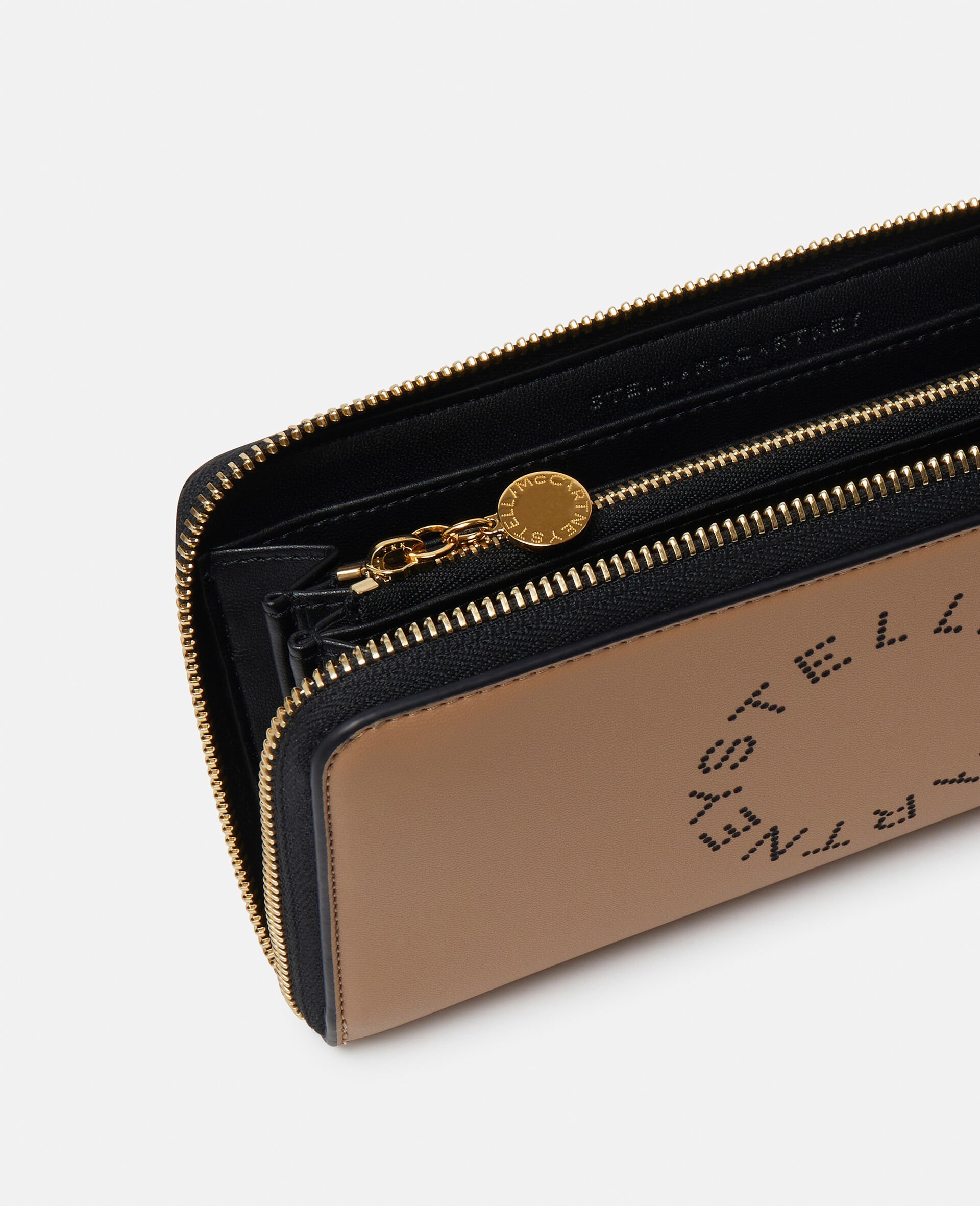 Stella Mccartney Two-tone Perforated-detail Wallet In Brown