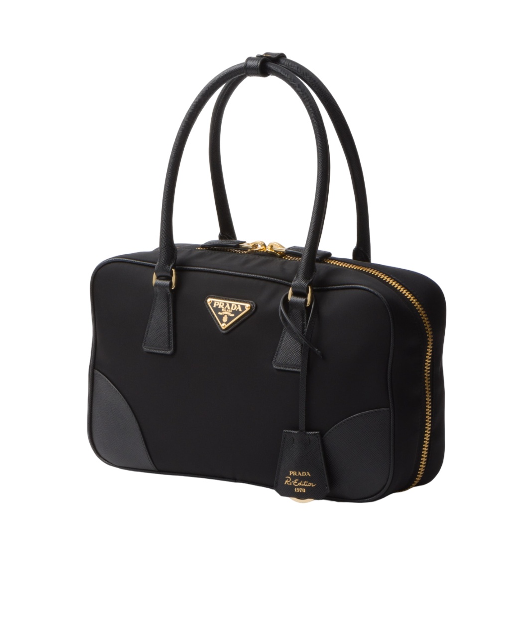 Prada Re-edition 1978 Medium Re-nylon And Saffiano Leather Two-handle Bag In Black