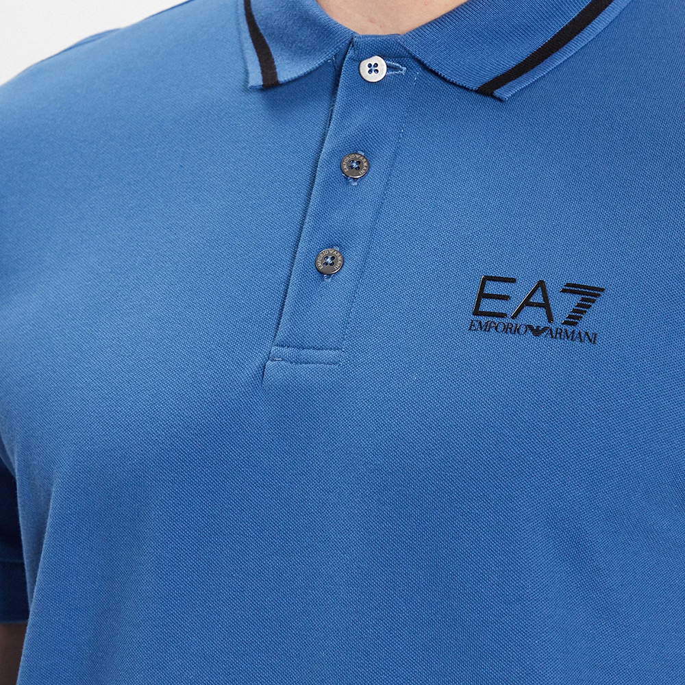 Ea7 Logo Short-sleeved Polo Shirt In Blue