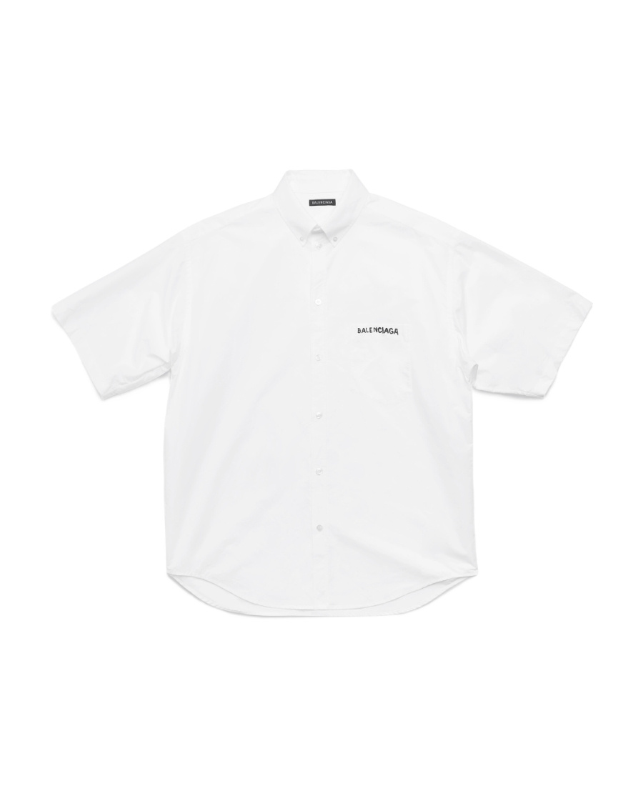 Balenciaga Embroidered-logo Cotton Shirt In White