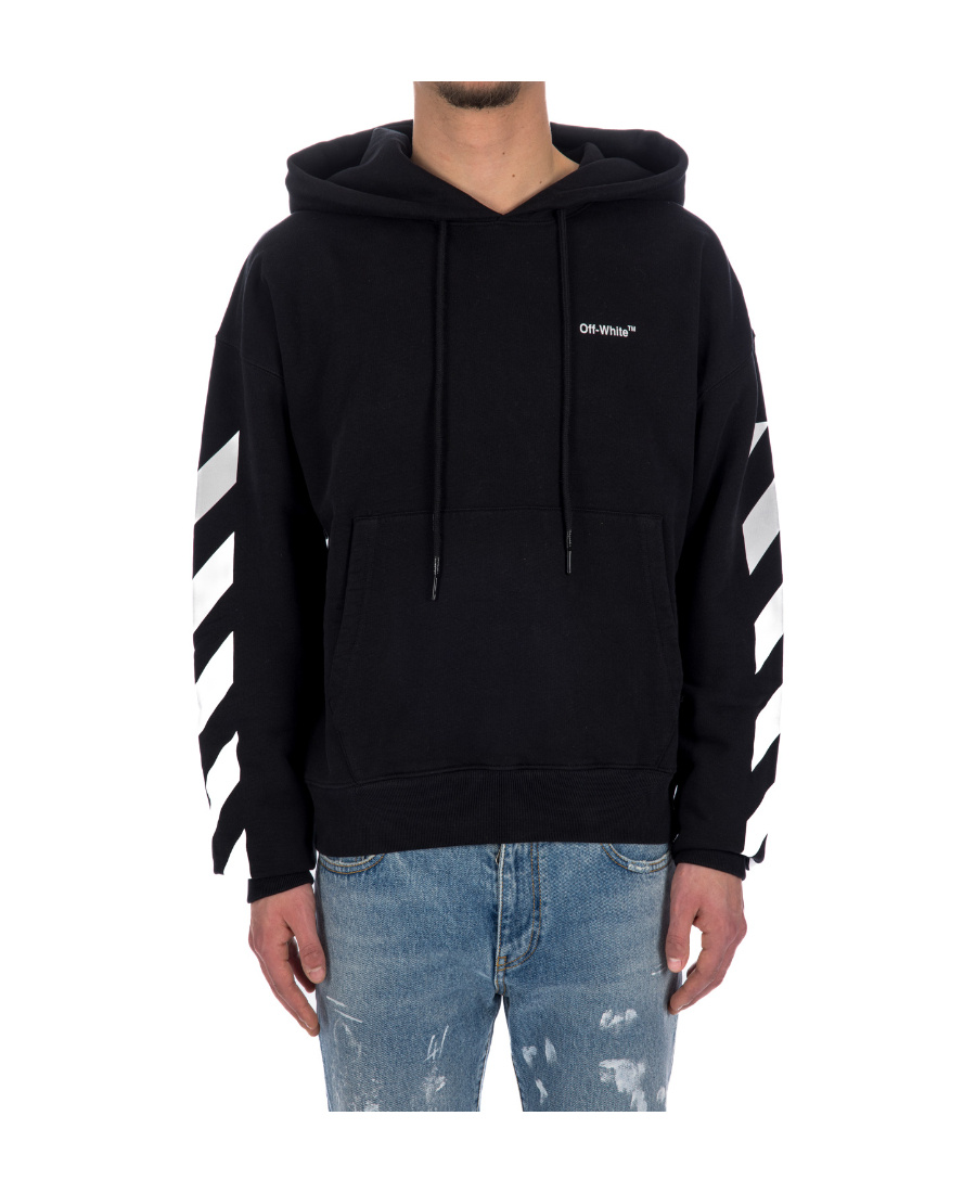 Off-white Brand-embroidery Kangaroo-pocket Relaxed-fit Cotton-jersey Hoody In Black