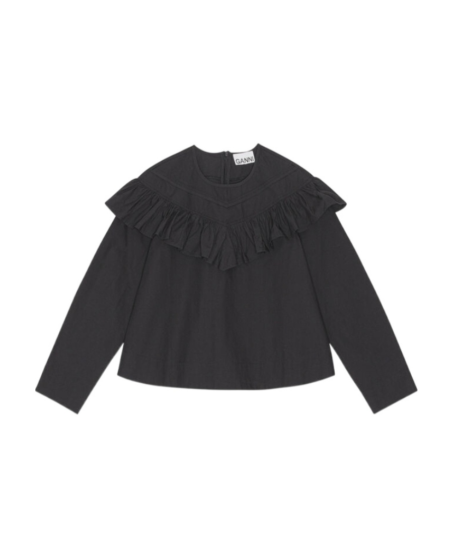Ganni Frilly Blouse In Black