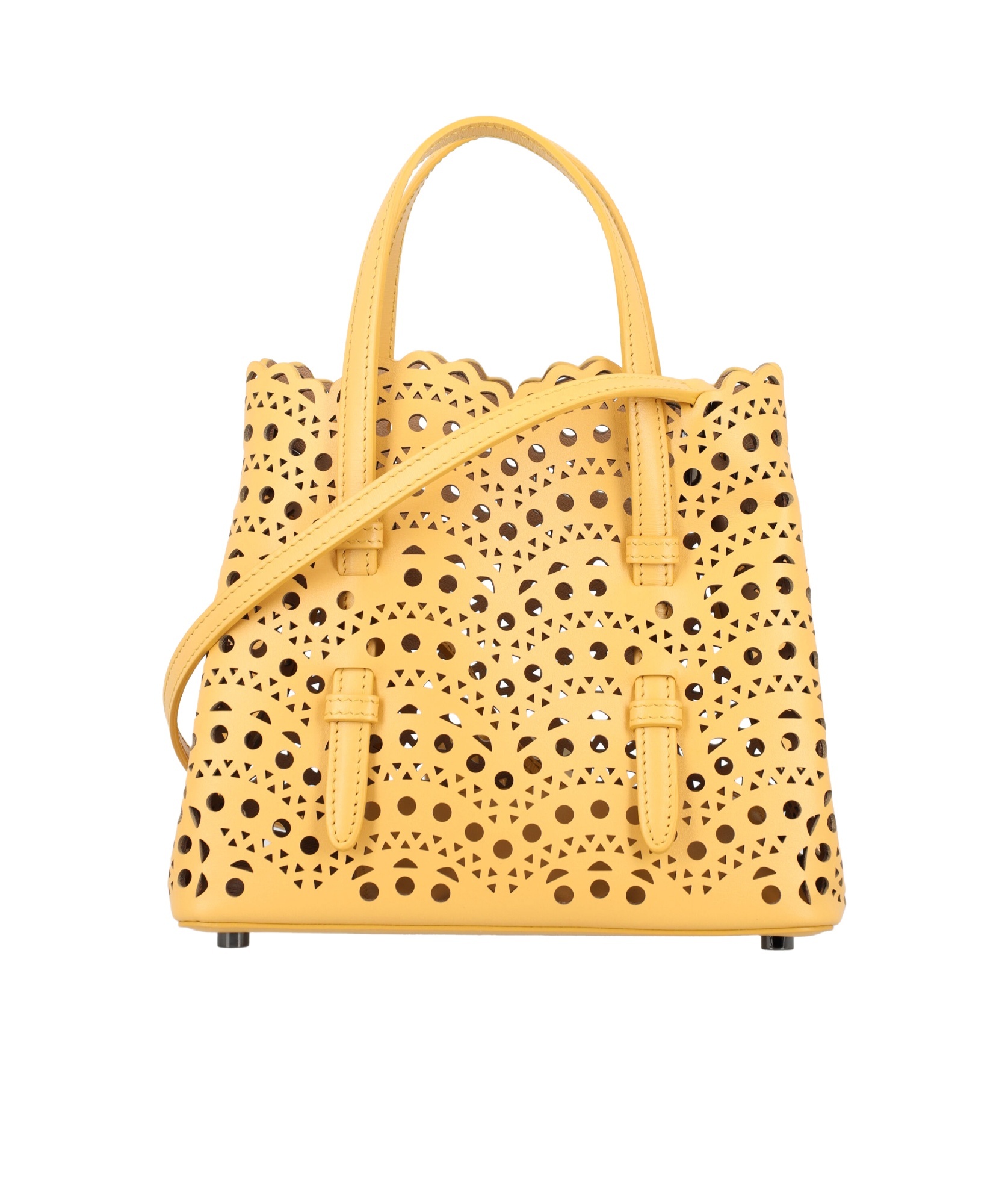 Alaïa Mini Mina Leather Tote Bag In Yellow
