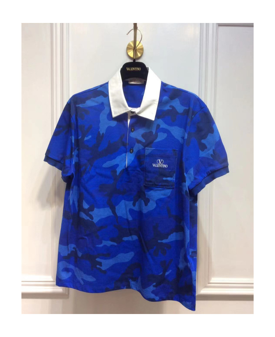 Valentino Camouflage Printed Polo Shirt In Blue